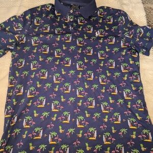 Ralph Lauren Navy Polo with Tropical Flamingo & Pineapple Print